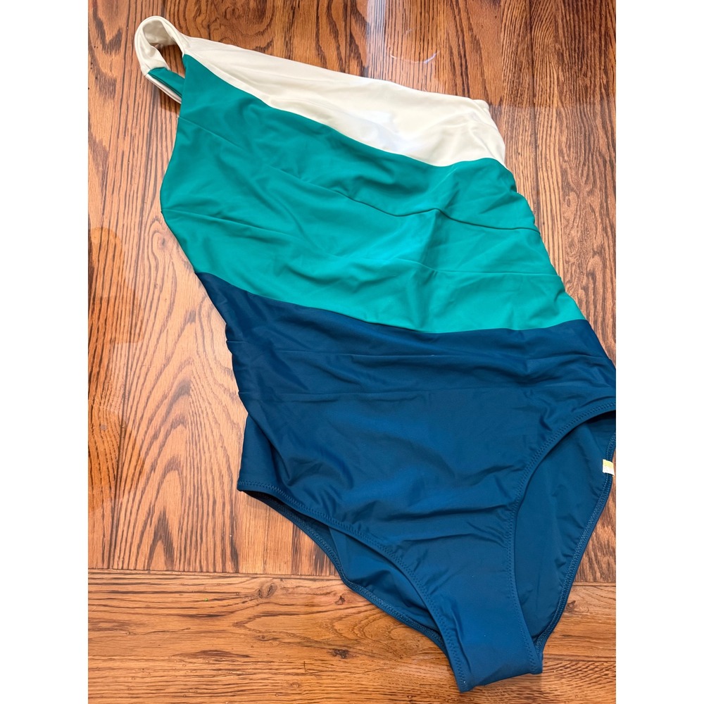 Summersalt The Sidestroke Swimsuit Womens 10 Blue Green One Shoulder Colorblock